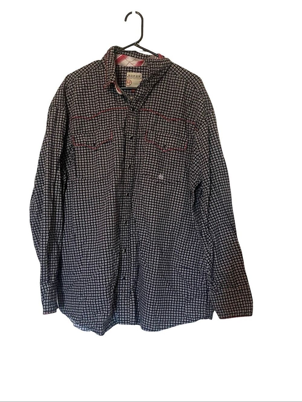 Roper Mens Black Red Long Sleeve Pearl Snap Button Down Western Shirt 2XL